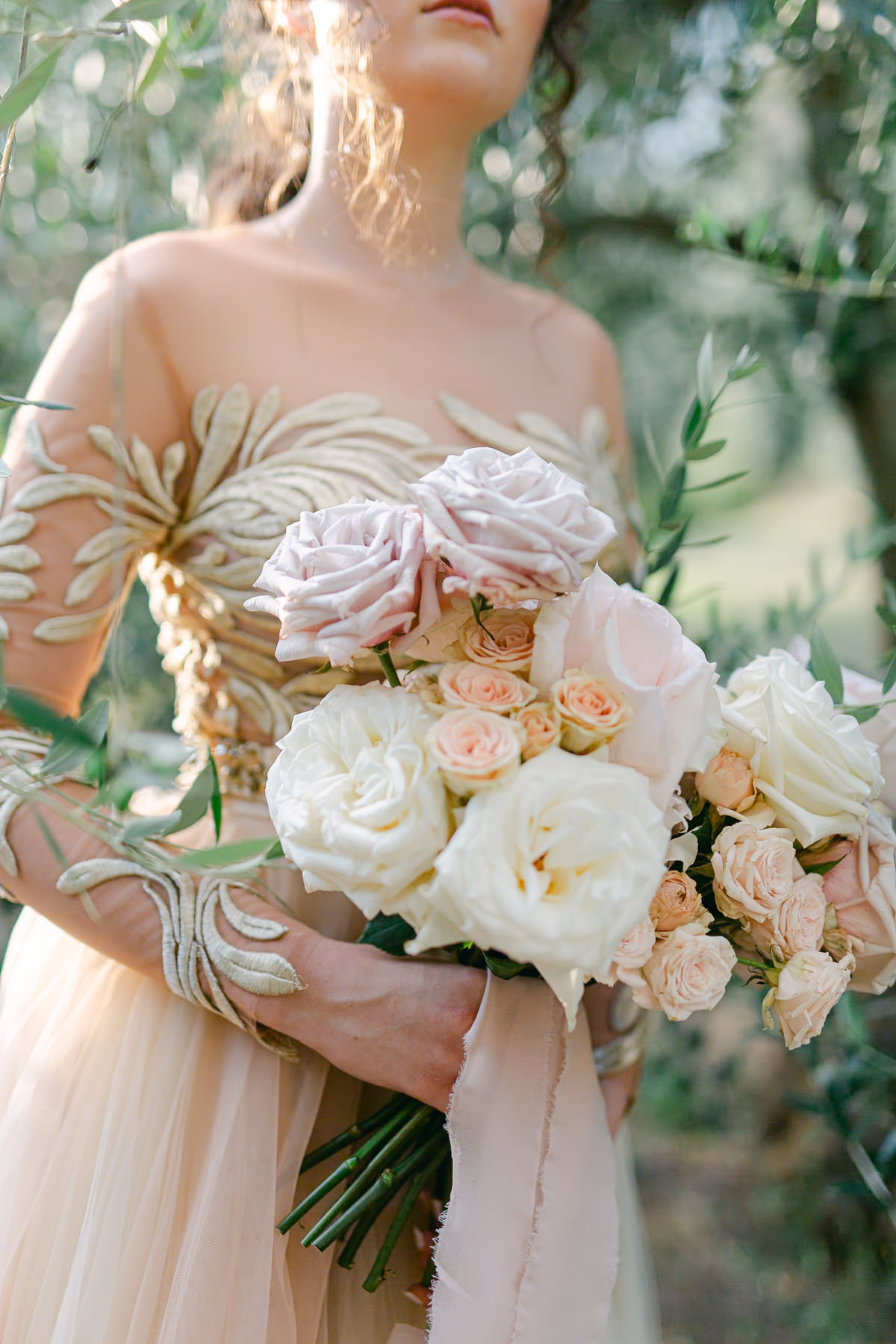 dusty rose peach and cream rose bouquet