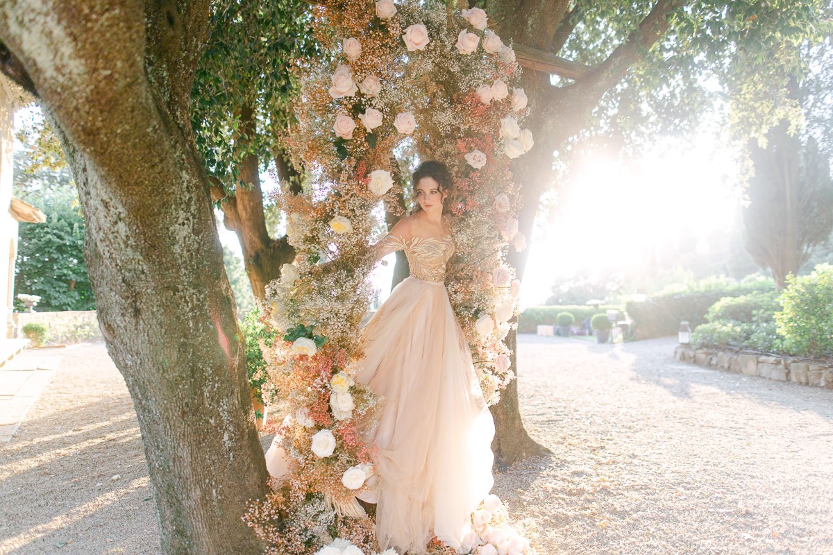 pink and white baby's breath ceremony florals