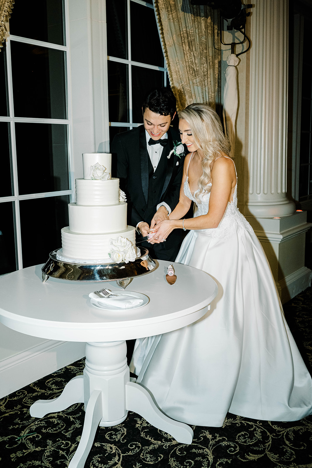 white rose wedding cake