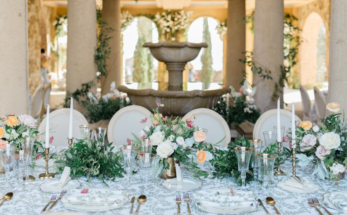 peach sage and blue wedding design