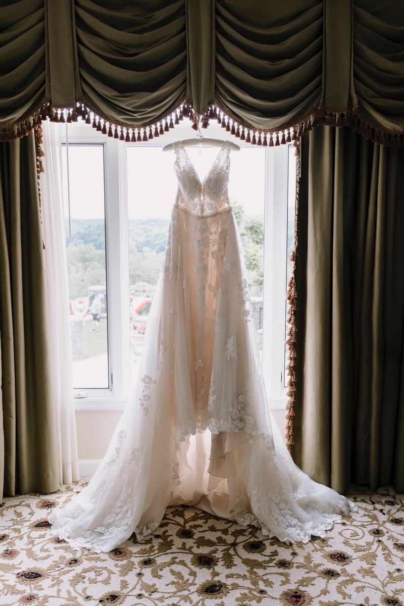 champagne lined wedding gown