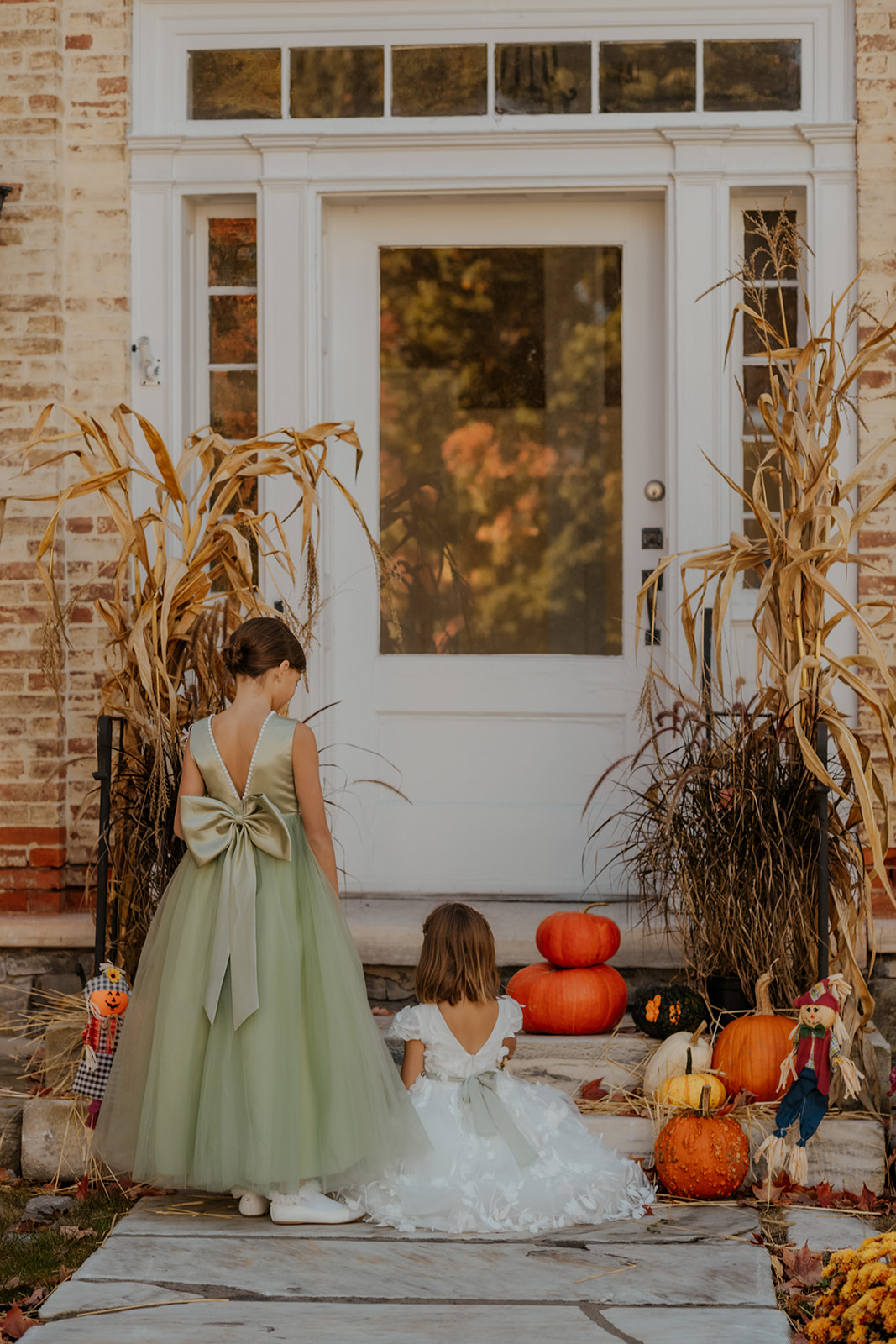 sage and white flower girl dresses