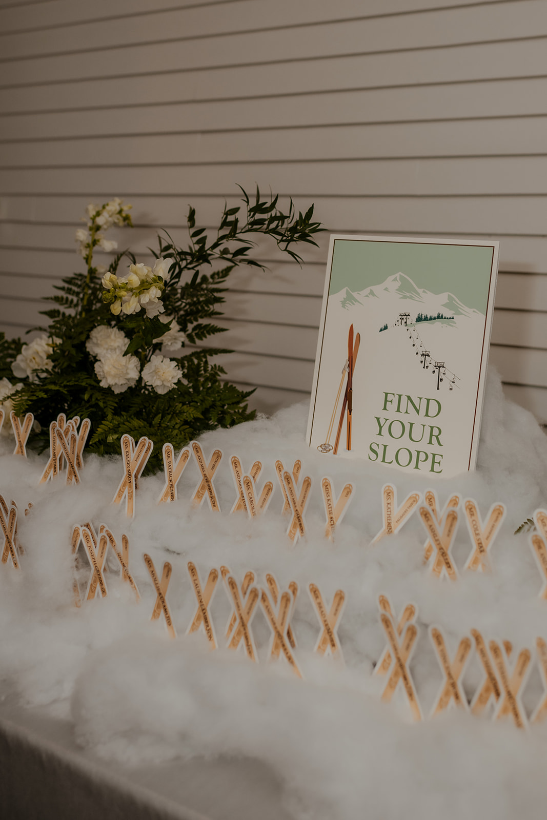ski themed escort display for wedding