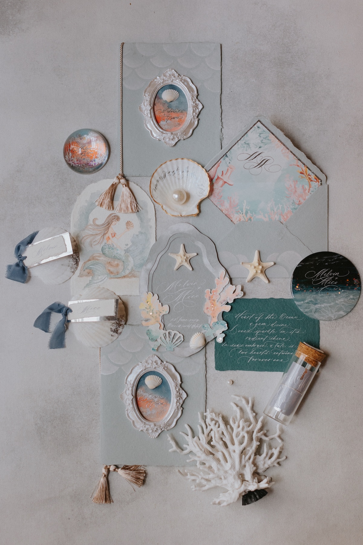 mermaid inspired wedding invitations