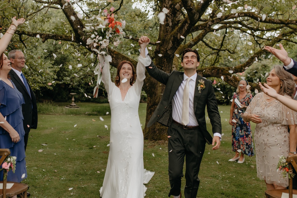 petal toss for garden wedding ceremony
