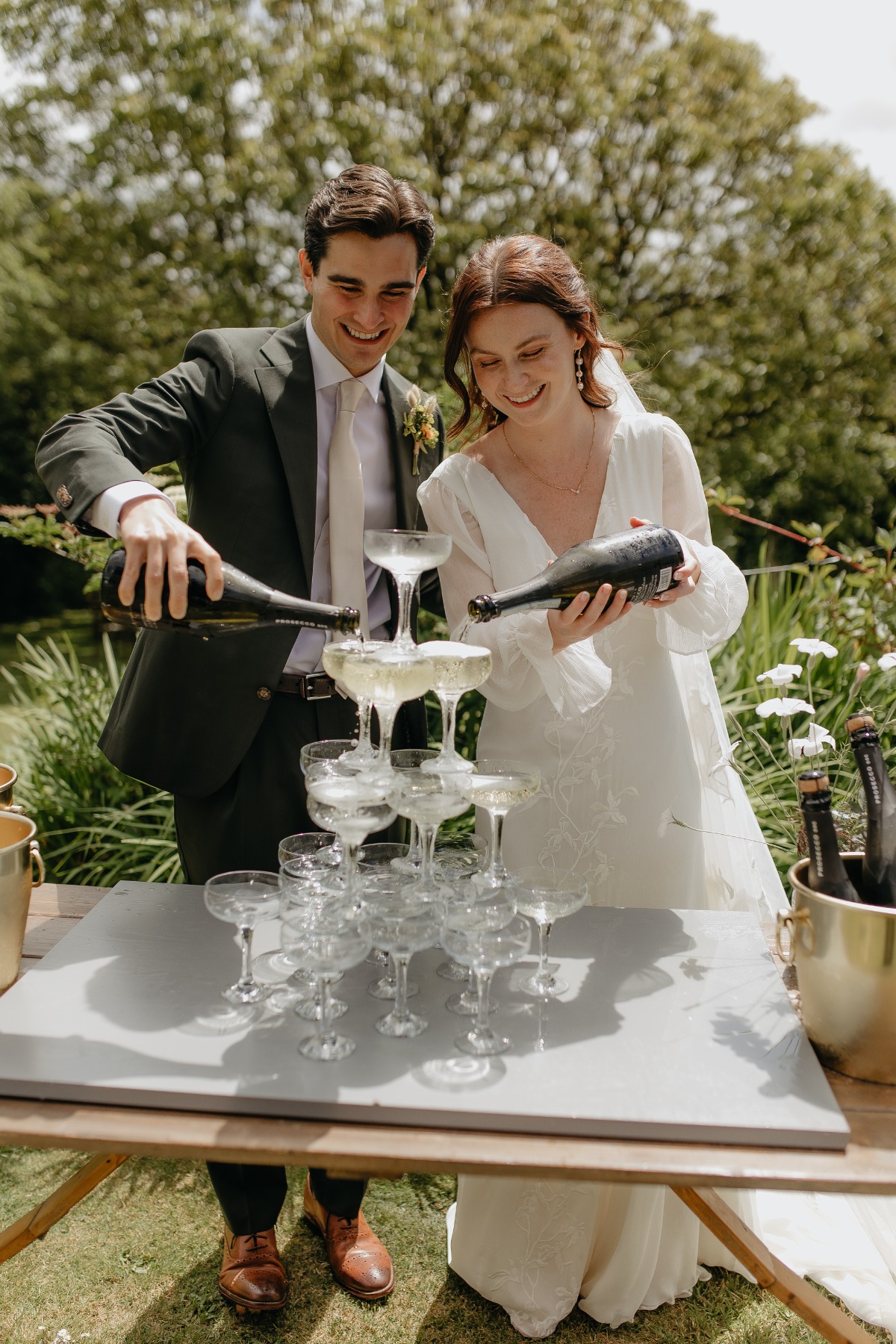 champagne tower in english garden