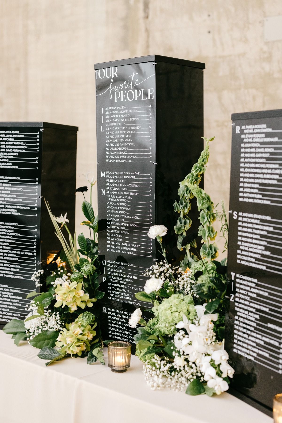 simple black escort display for wedding