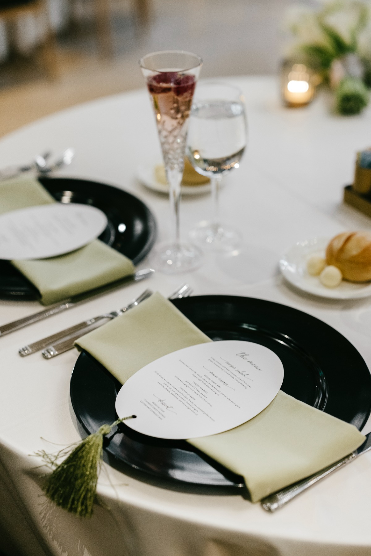 circle menus with tassels for wedding reception