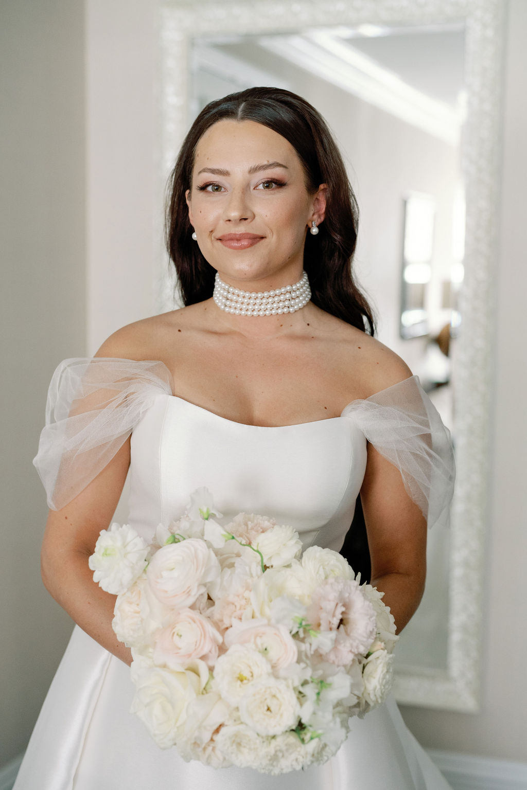 bride with pearl necklace
