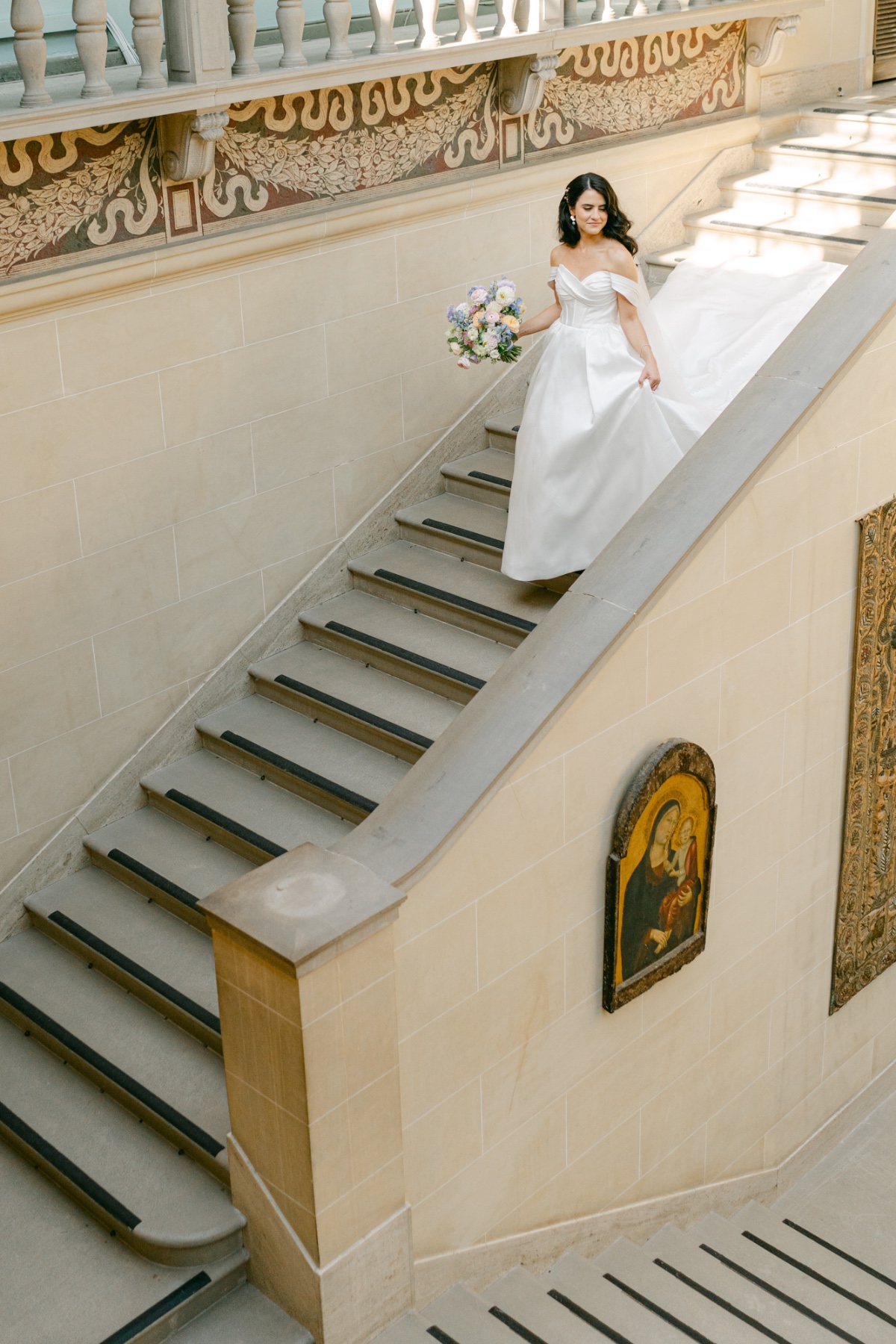 bride walking down stairs photo ideas