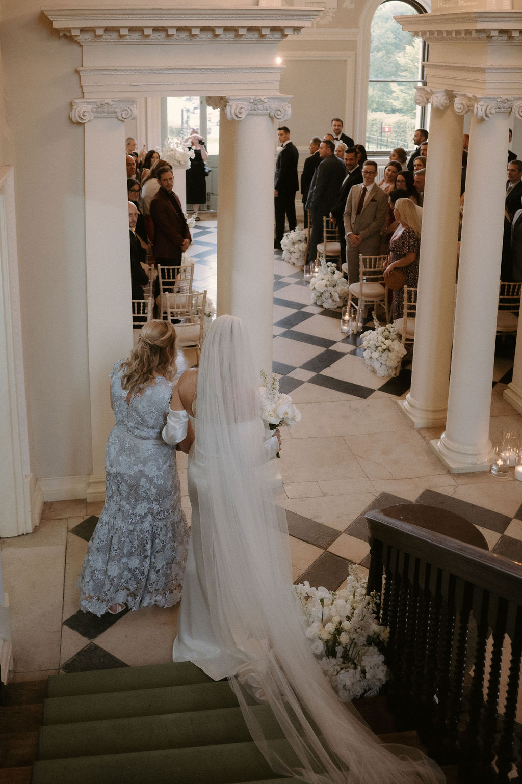 white hydrangea and long stem floral arrangements