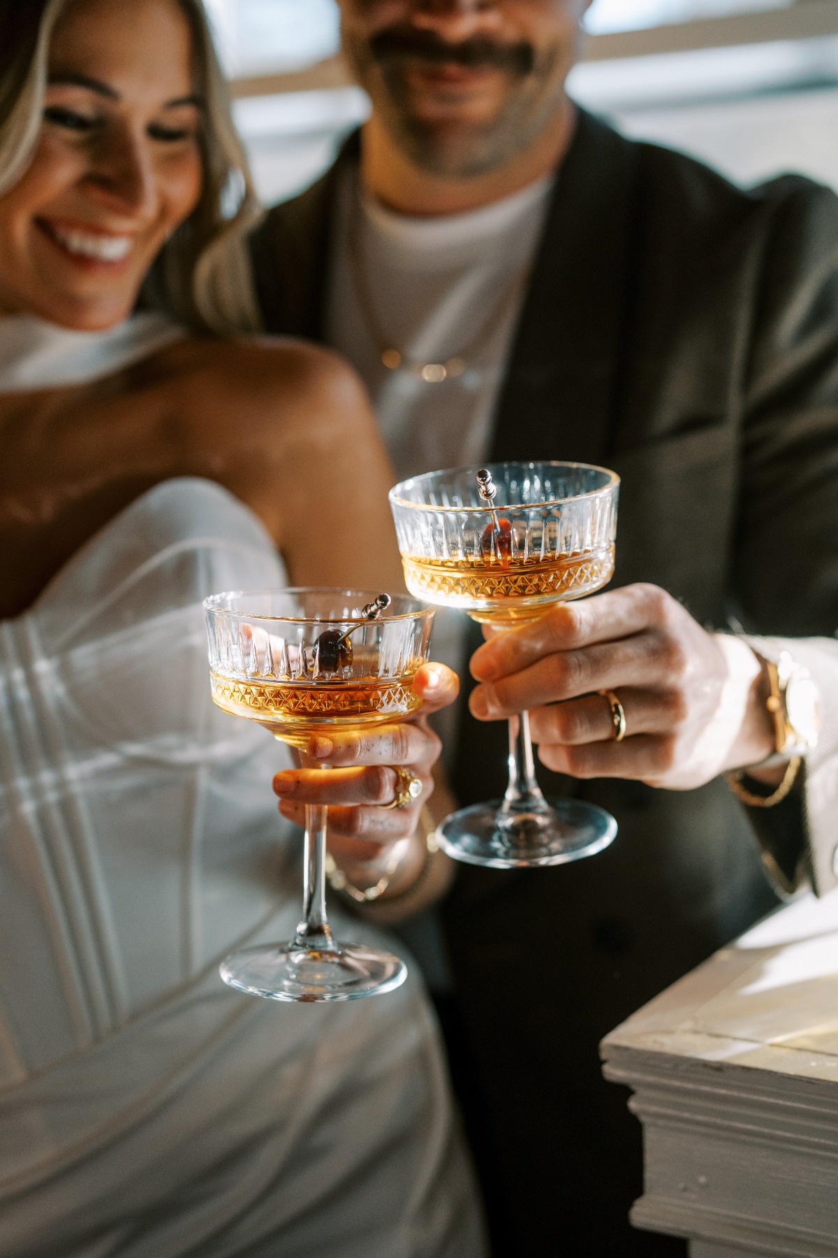 bride and groom toast photo