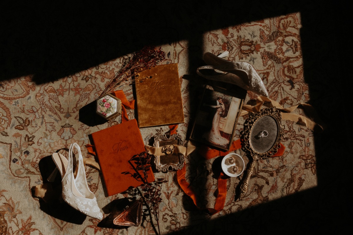 vintage wedding flat lay