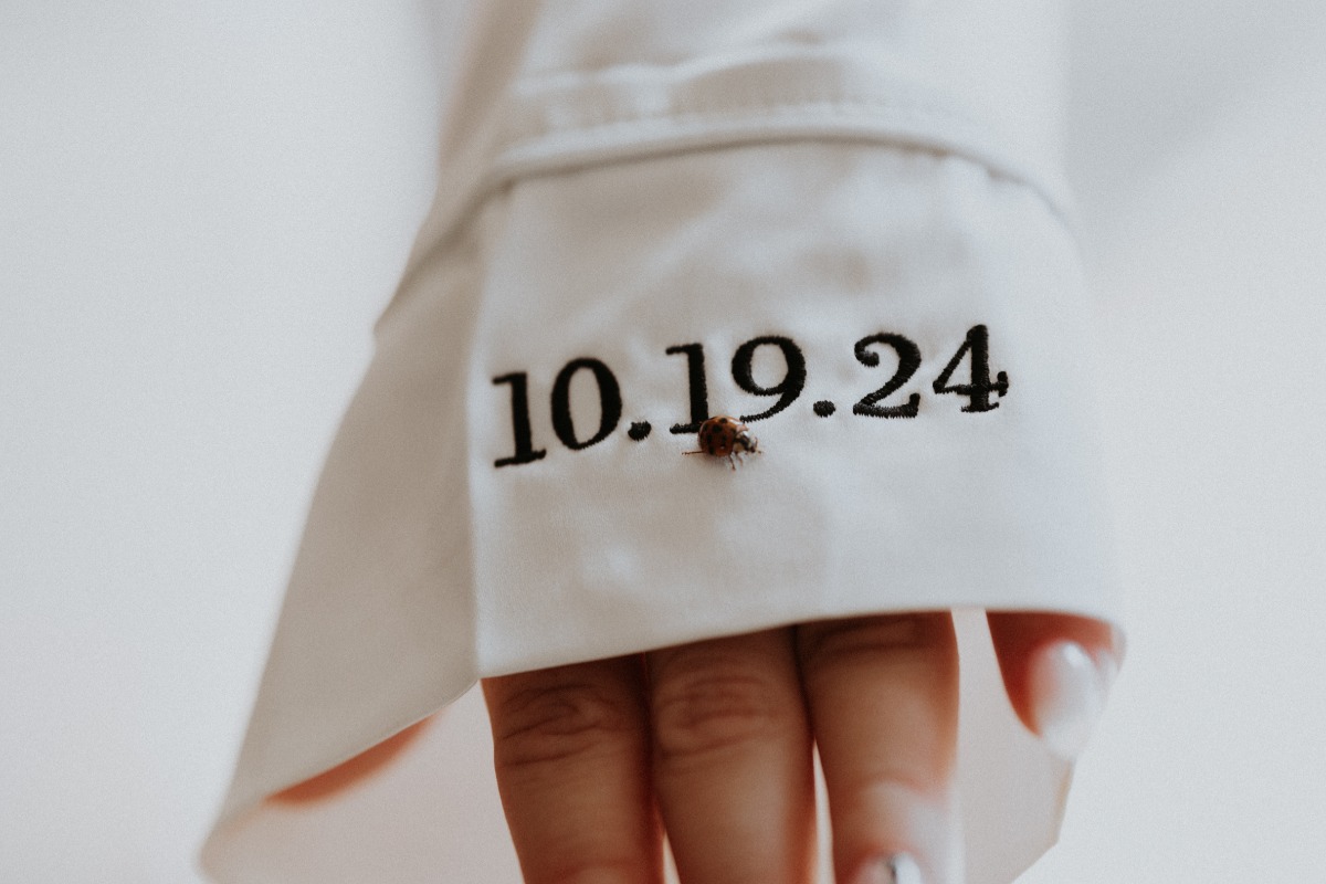 getting ready bridal pajamas with wedding date