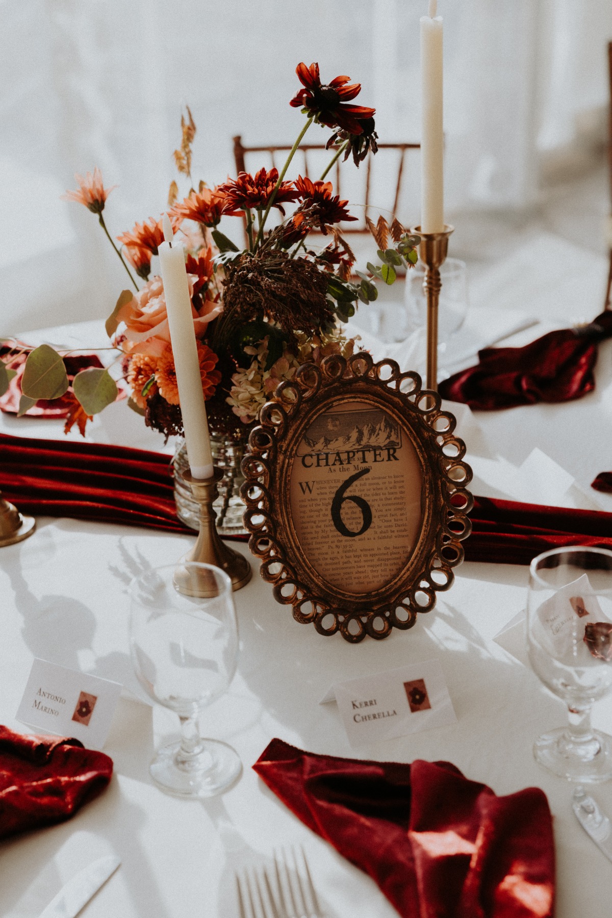 book chapter table numbers for wedding