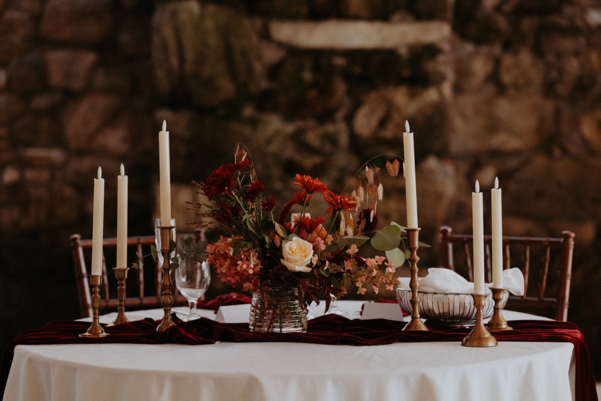 vintage and moody fall wedding tablescape