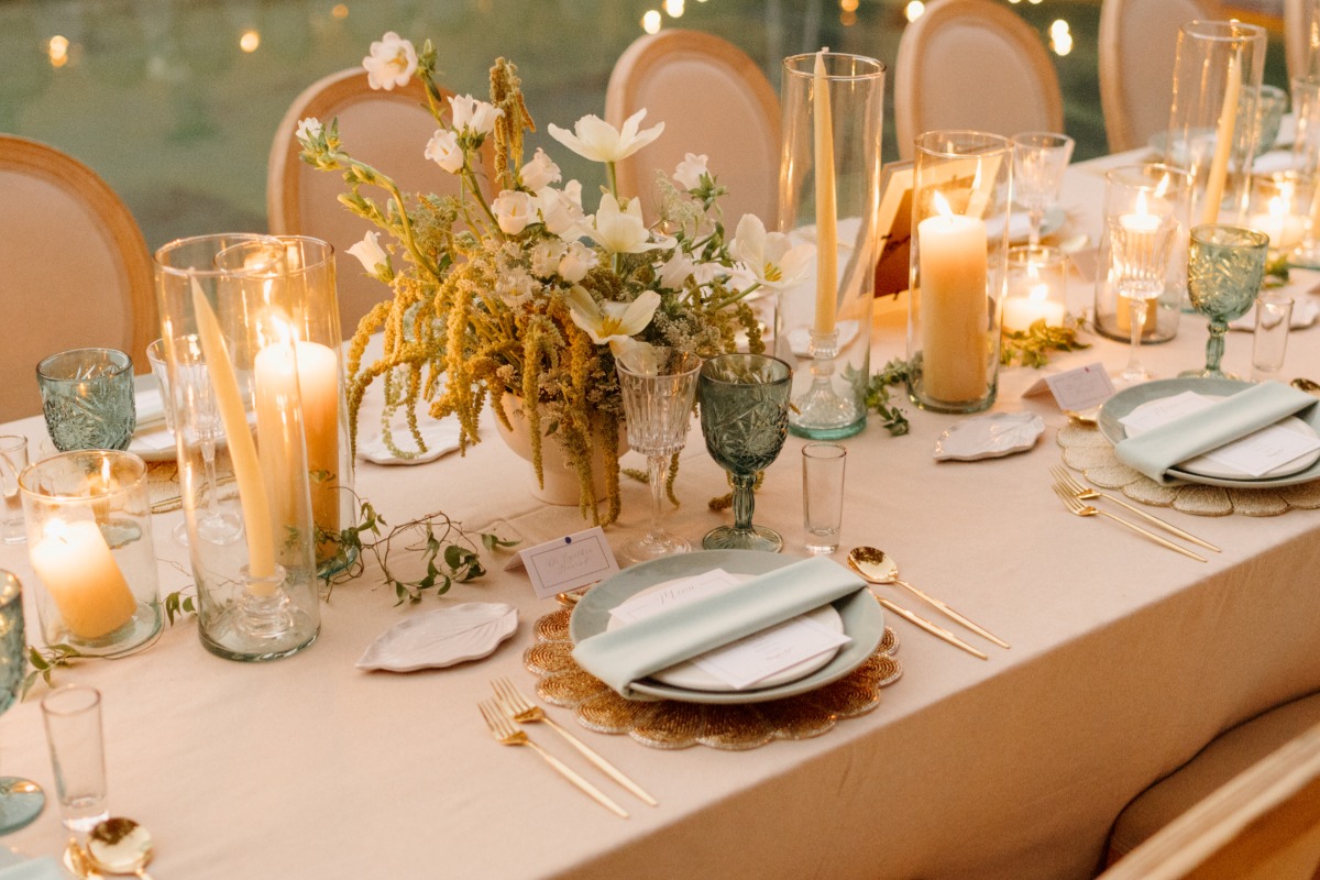 woodsy centerpieces with pillar candles