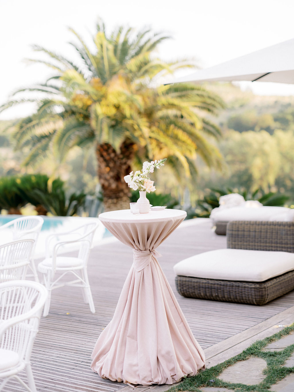 poolside cocktail hour in tuscany