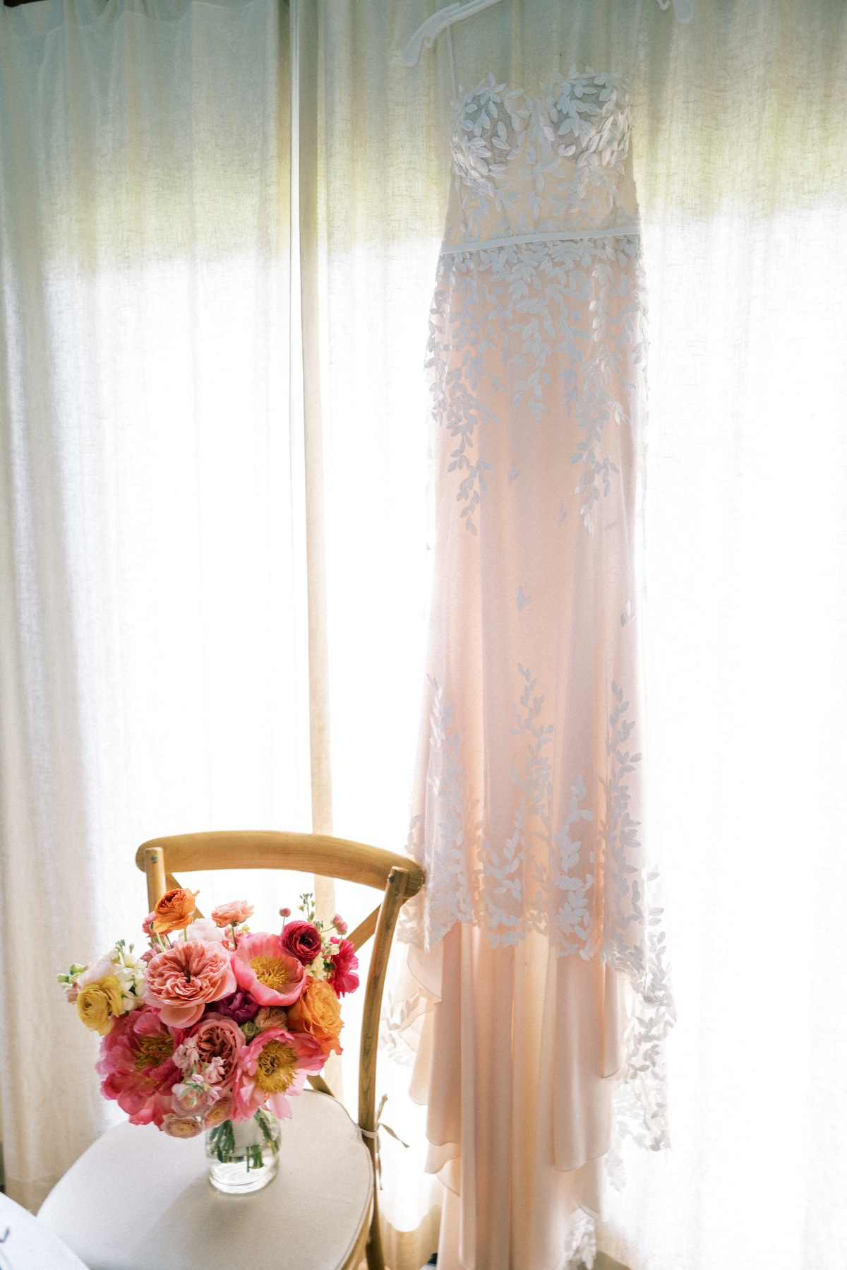 blush and ivory lace wedding dress