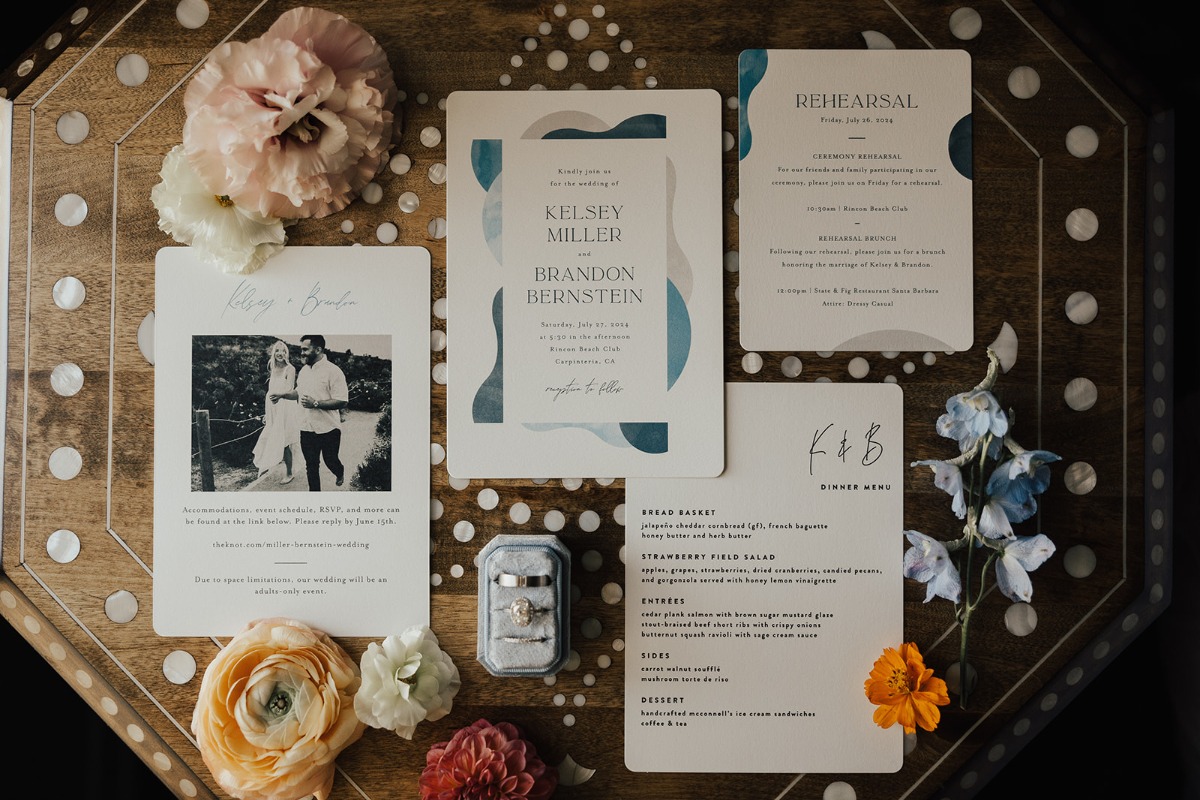 modern blue and white wedding invitations