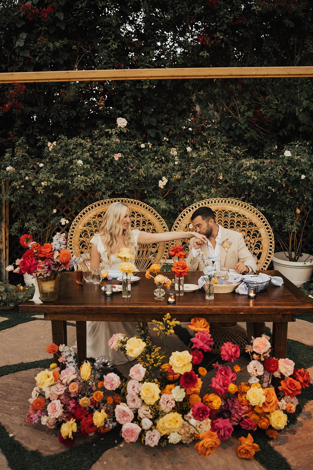 ratan peacock chairs for sweetheart table at wedding