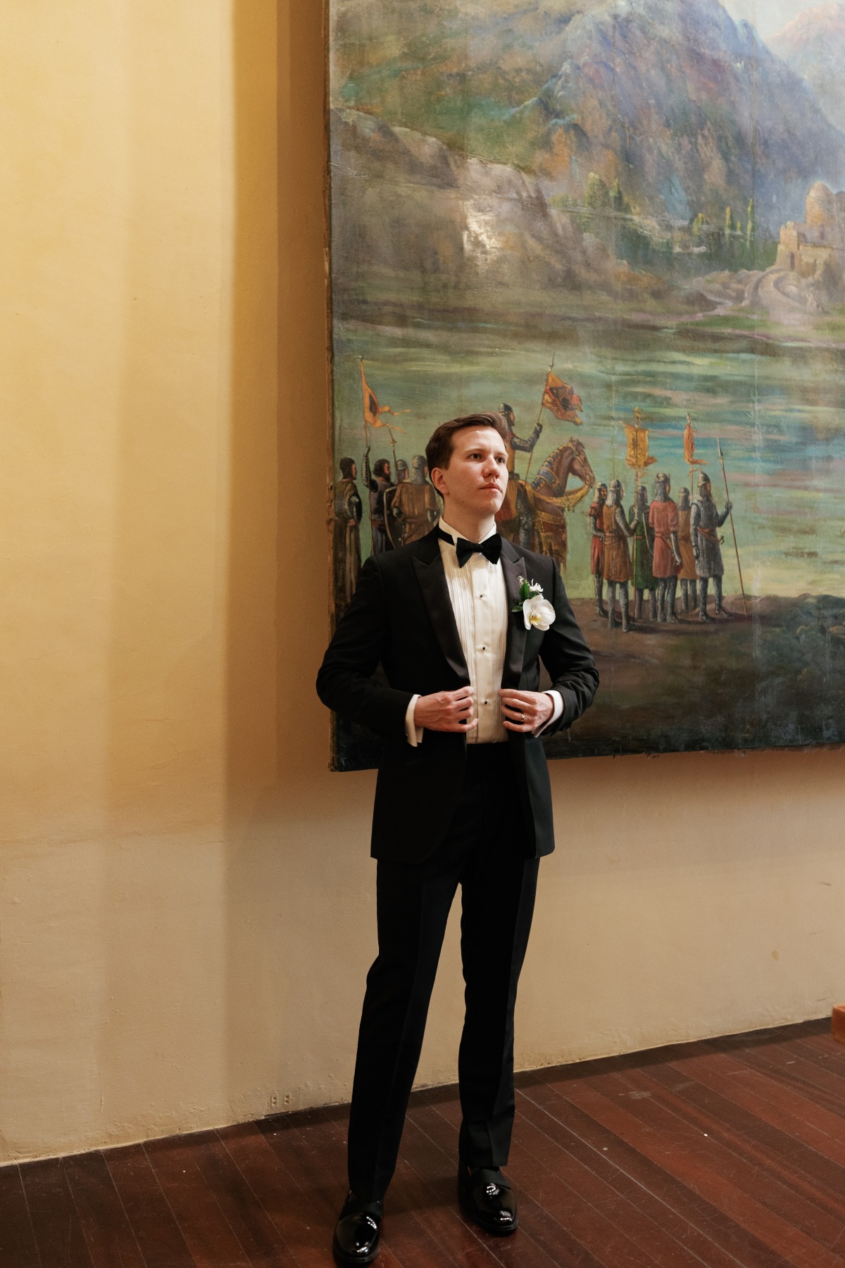 black suit with bowtie