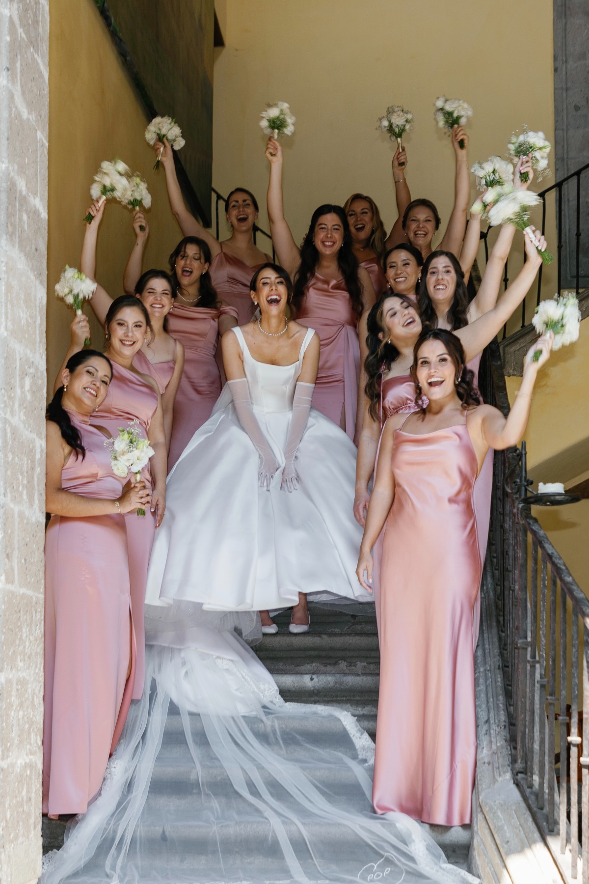 pink satin bridesmaid dresses