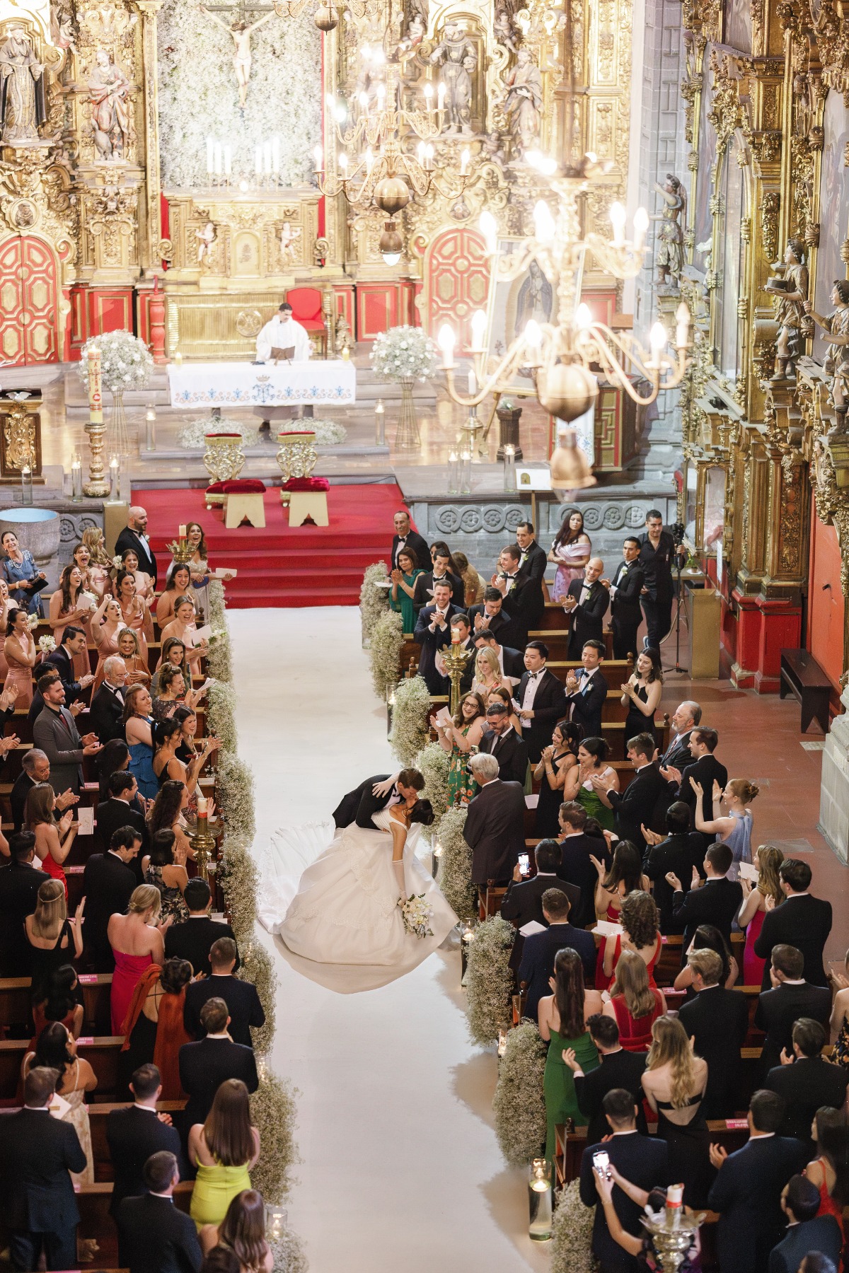 cloudlike floral arrangements wedding ceremony
