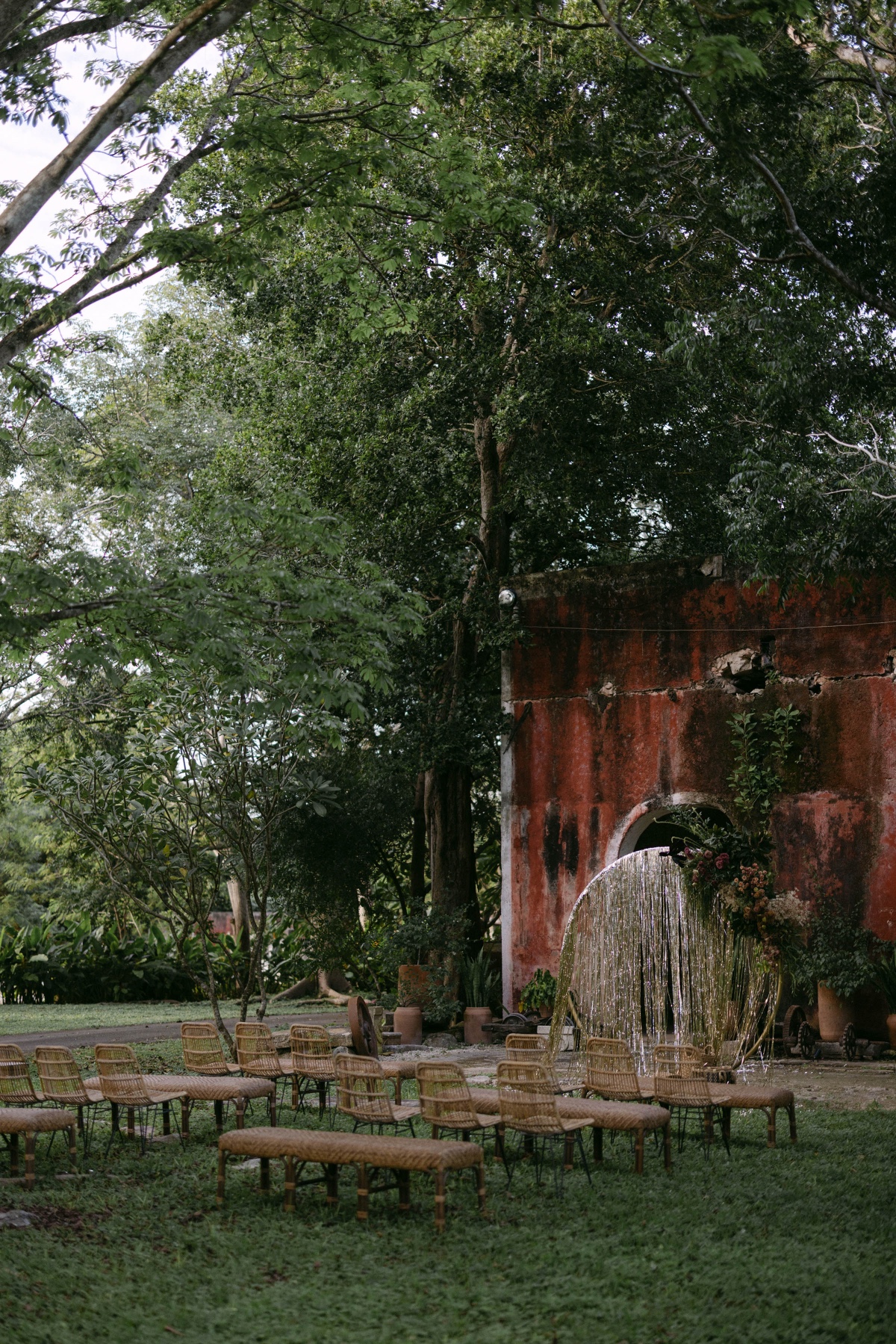 outdoor bench wedding seating
