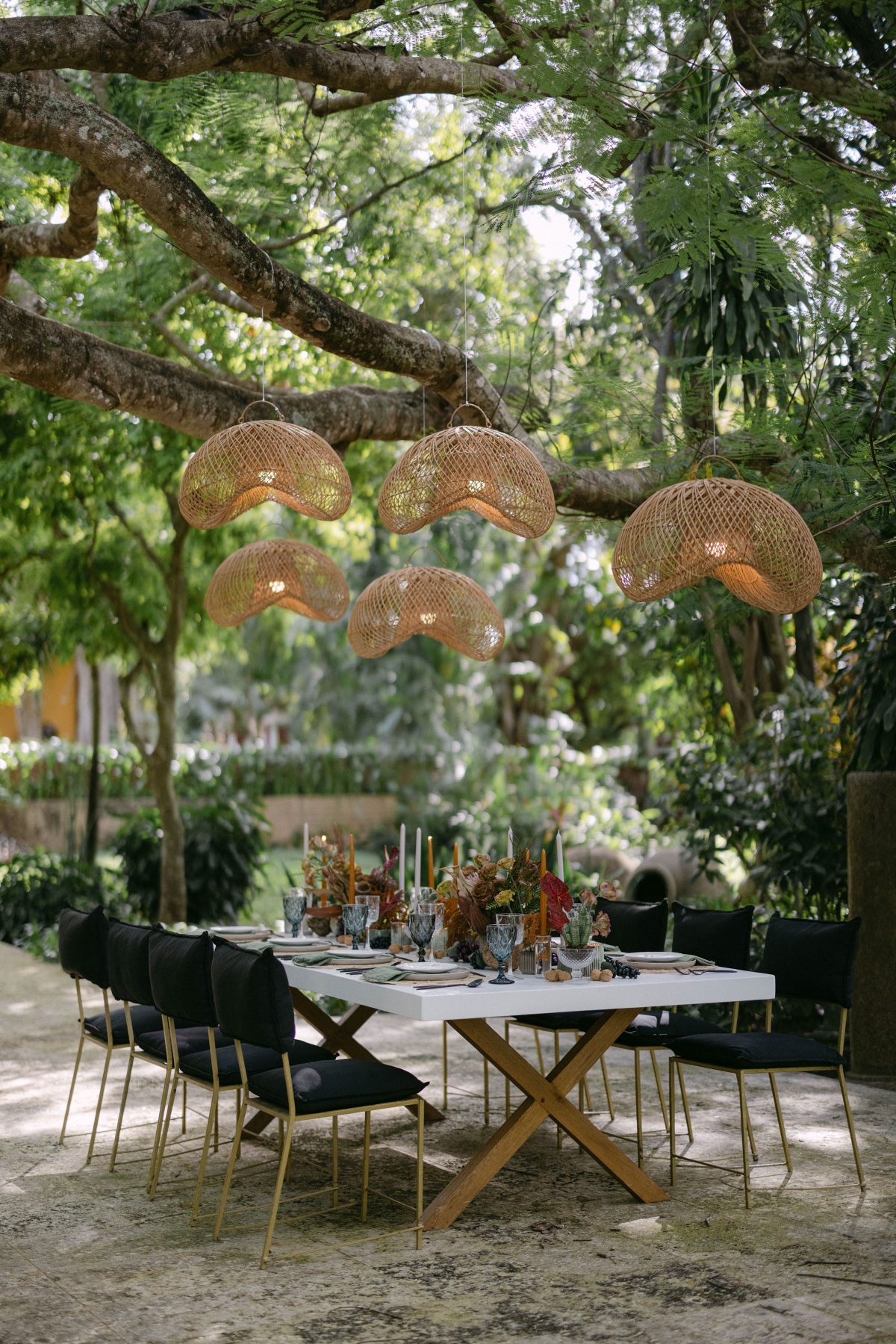 hanging outdoor rattan lighting
