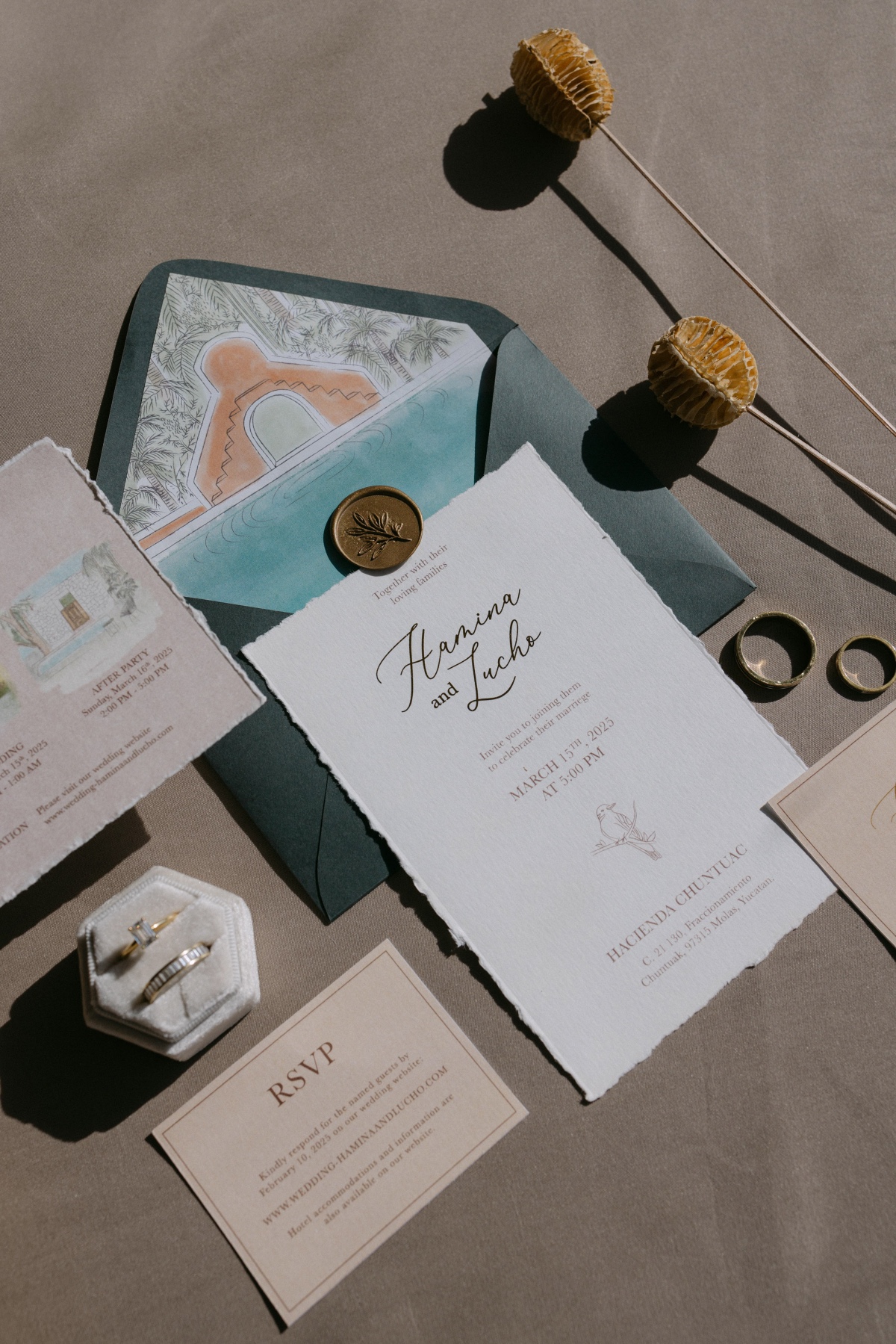 teal and terracotta wedding invitations