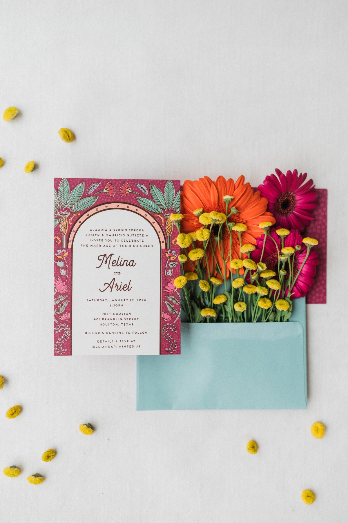 wedding invitation with flowers photo idea