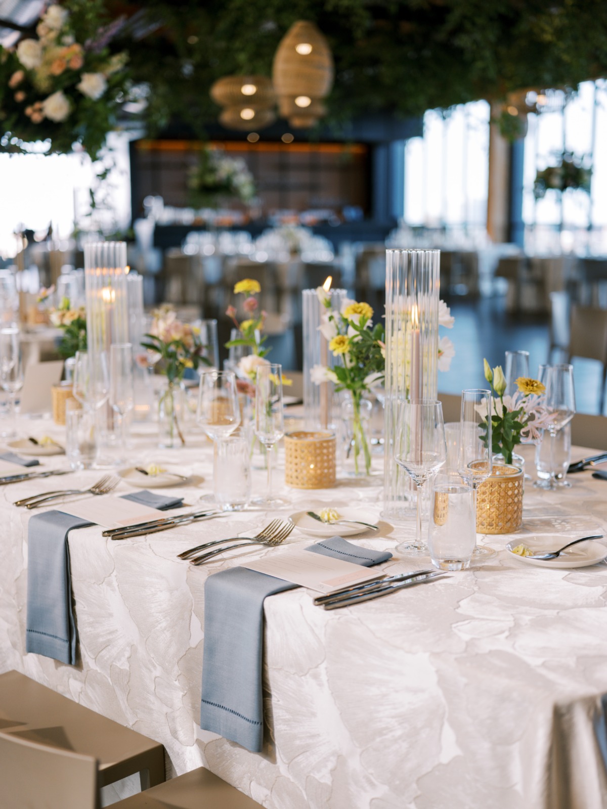 wildflowers in bud vases for wedding