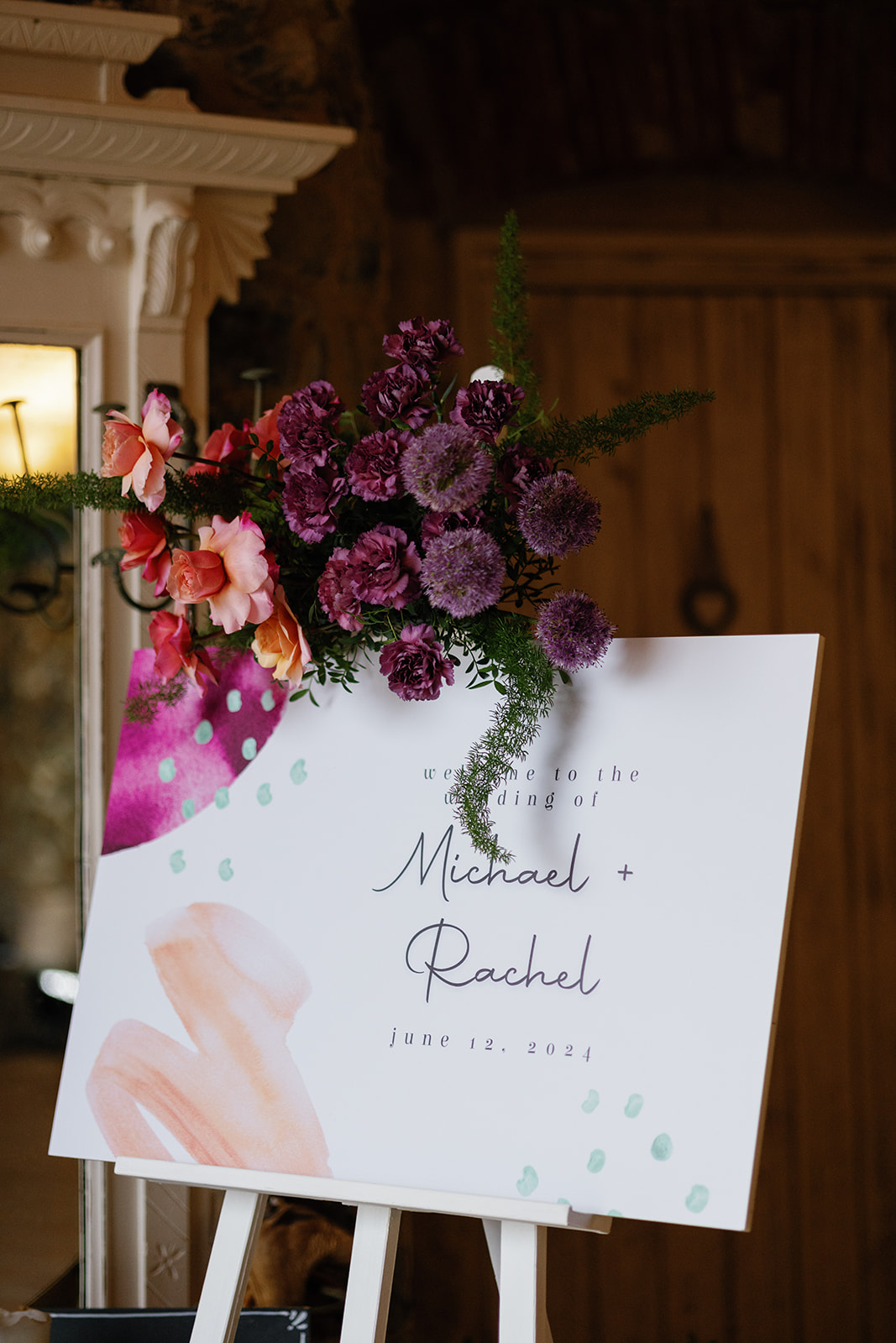 abstract watercolor wedding welcome sign 