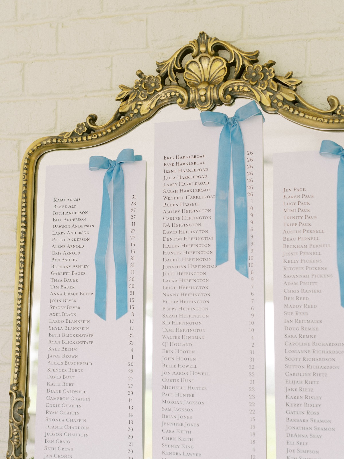 simple printed seating chart for wedding
