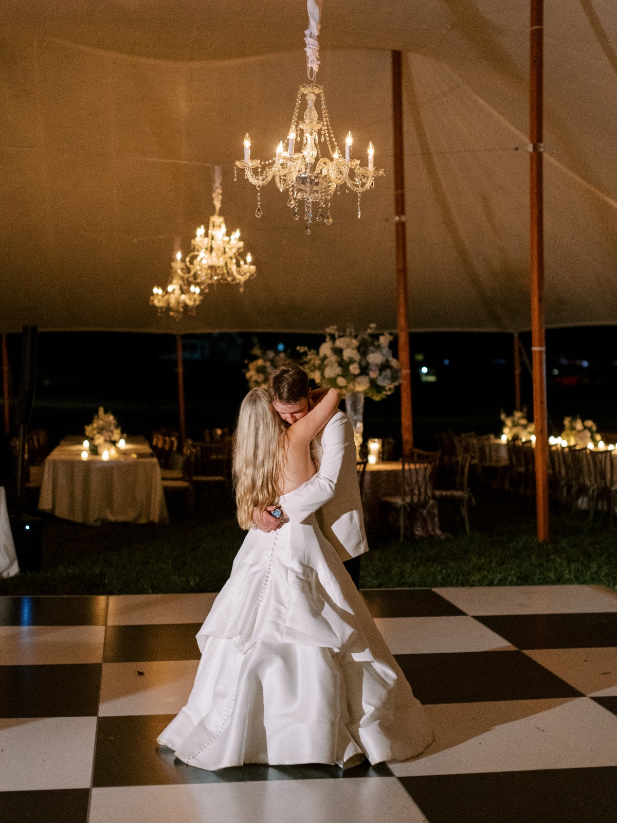 black and white checkerboard dance floor for wedding