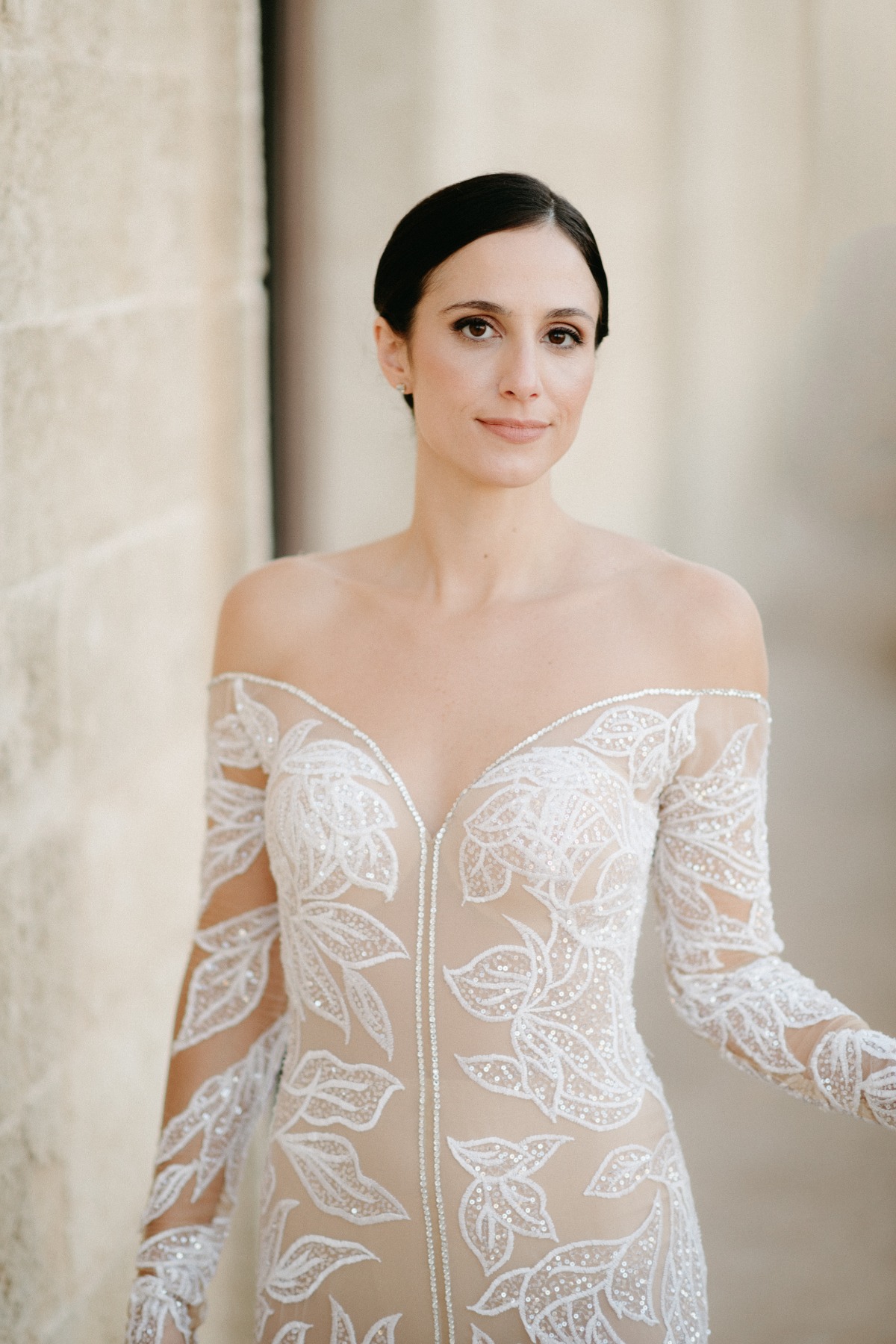 illusion neckline wedding gown