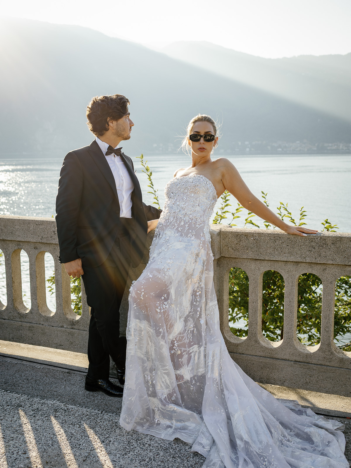 sheer lace and beaded reception dress