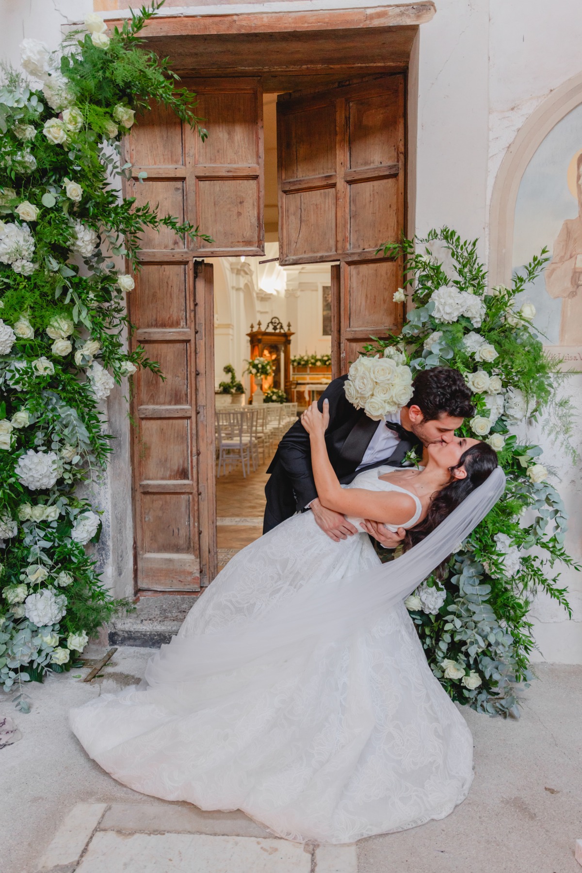 modern wedding at traditional Amalfi church