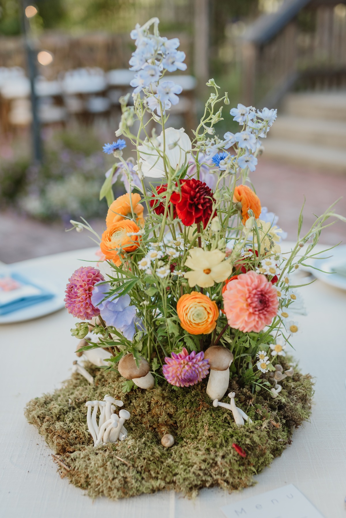moss and mushroom floral arrangements