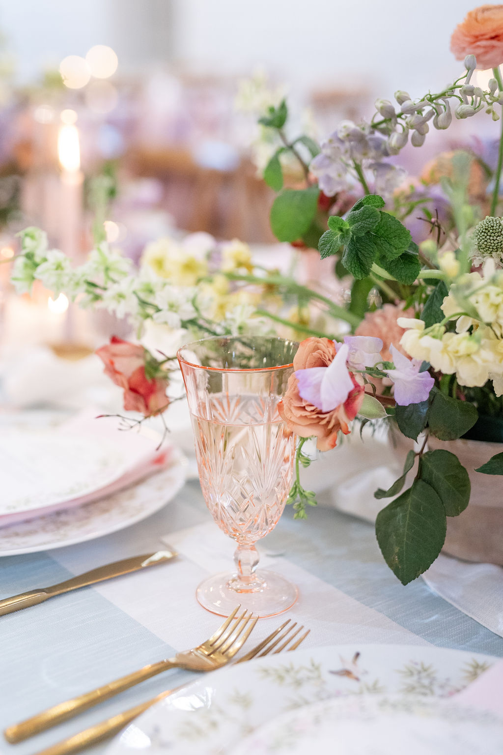 blush glasses for wedding reception