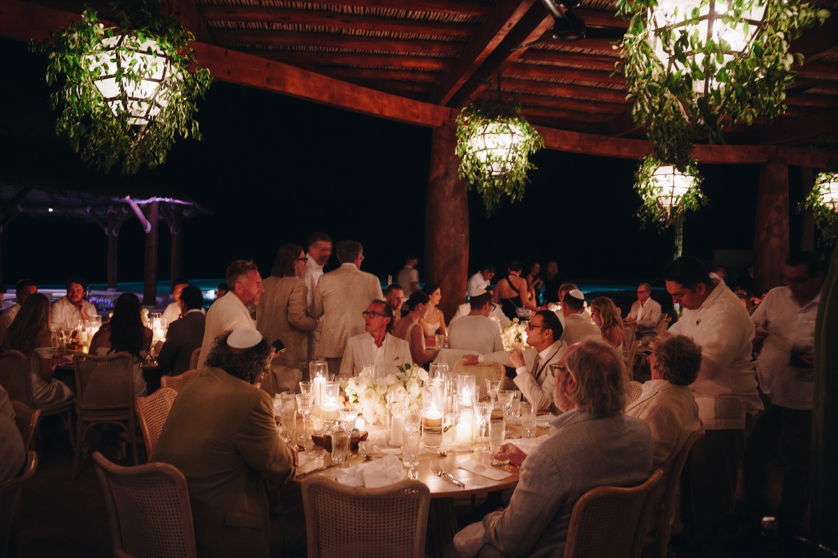 hanging lanterns with greenery