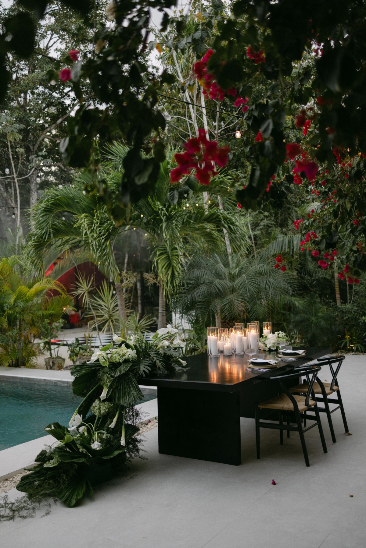 tropical poolside wedding reception
