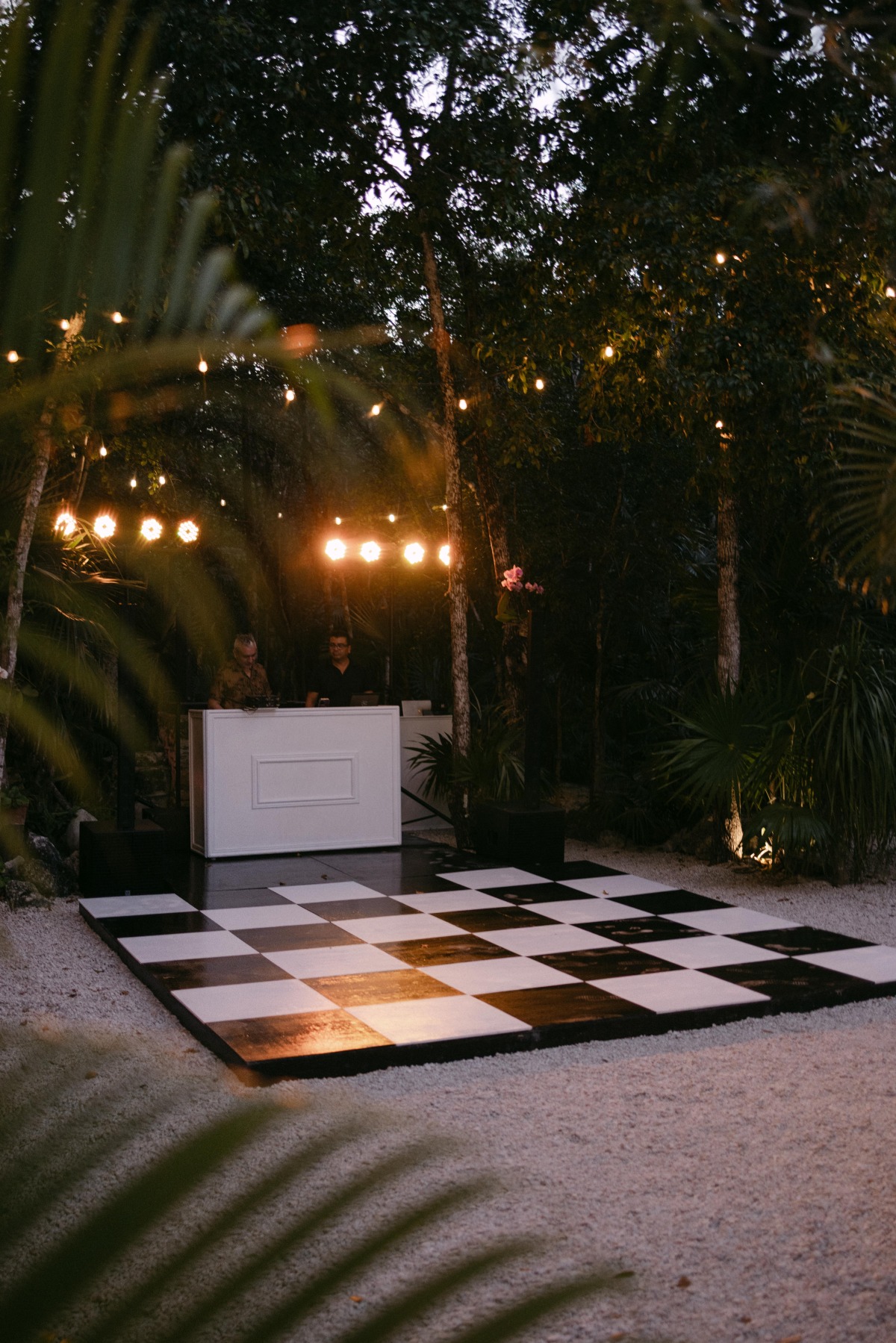 black and white dance floor for wedding