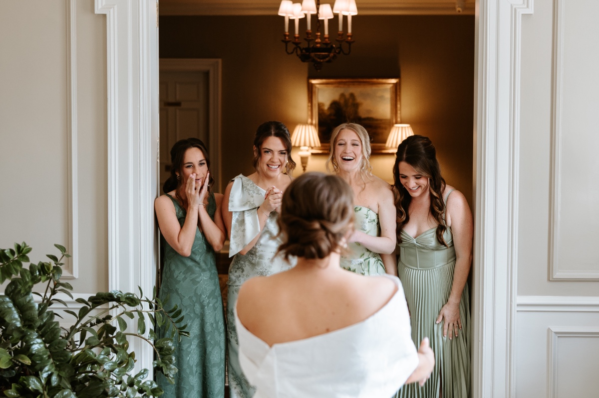 first look with bridesmaids