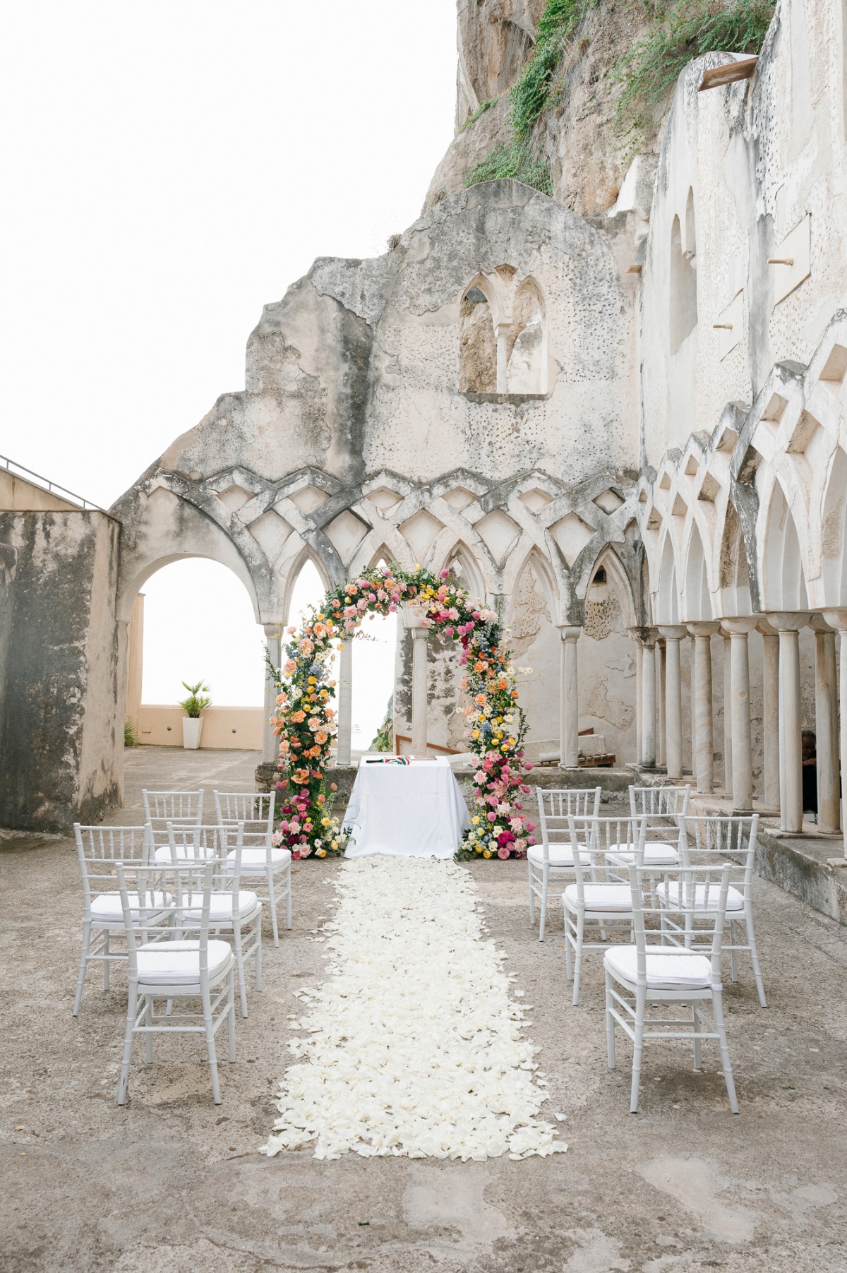 wedding ceremony aisle of white petals