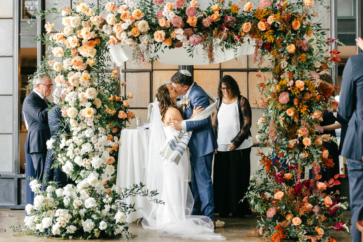peach ombre floral chuppah 