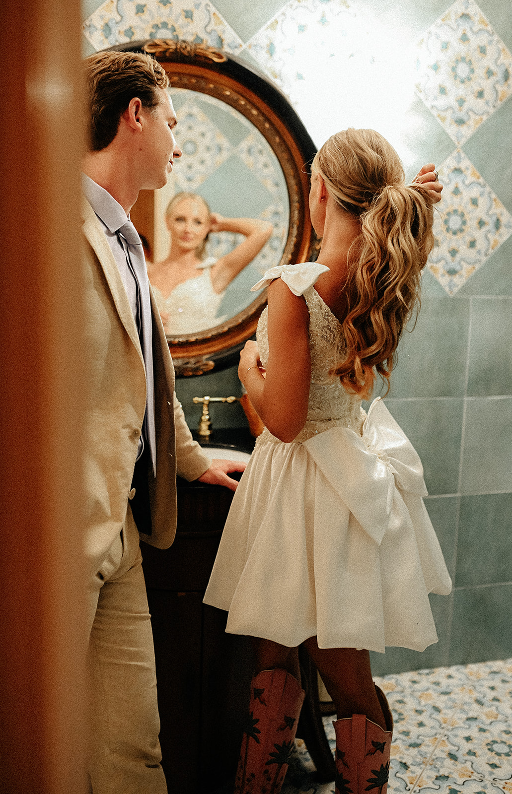 bride turned moms dress into mini dress
