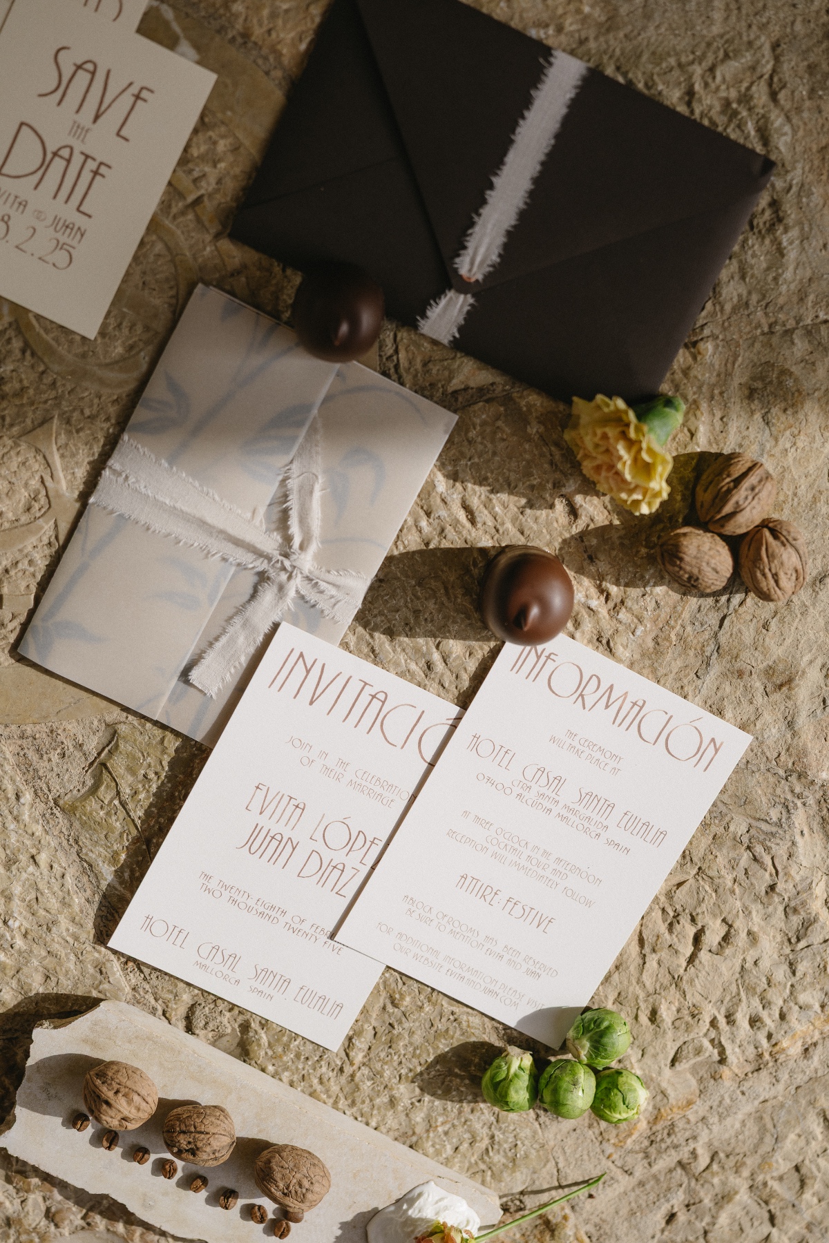 minimalist brown wedding invitations