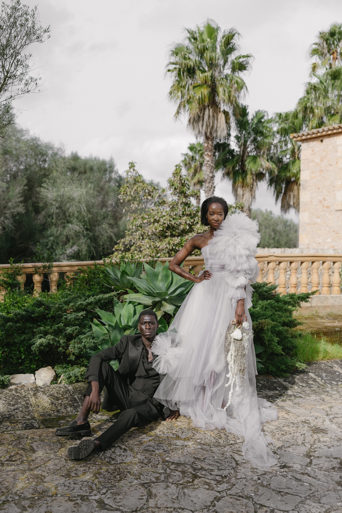 gray tulle wedding gown
